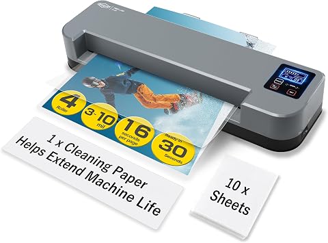 SINCHI 13-Inch 4-Roller Thermal Laminator & Foil Applicator w/LCD Display, 30s Warm-Up, 16s/Sheet, Supports 310 Mil, Micro-Adjust for Smoother Results, Commercial-Grade for Busy Offices, DIY Crafts