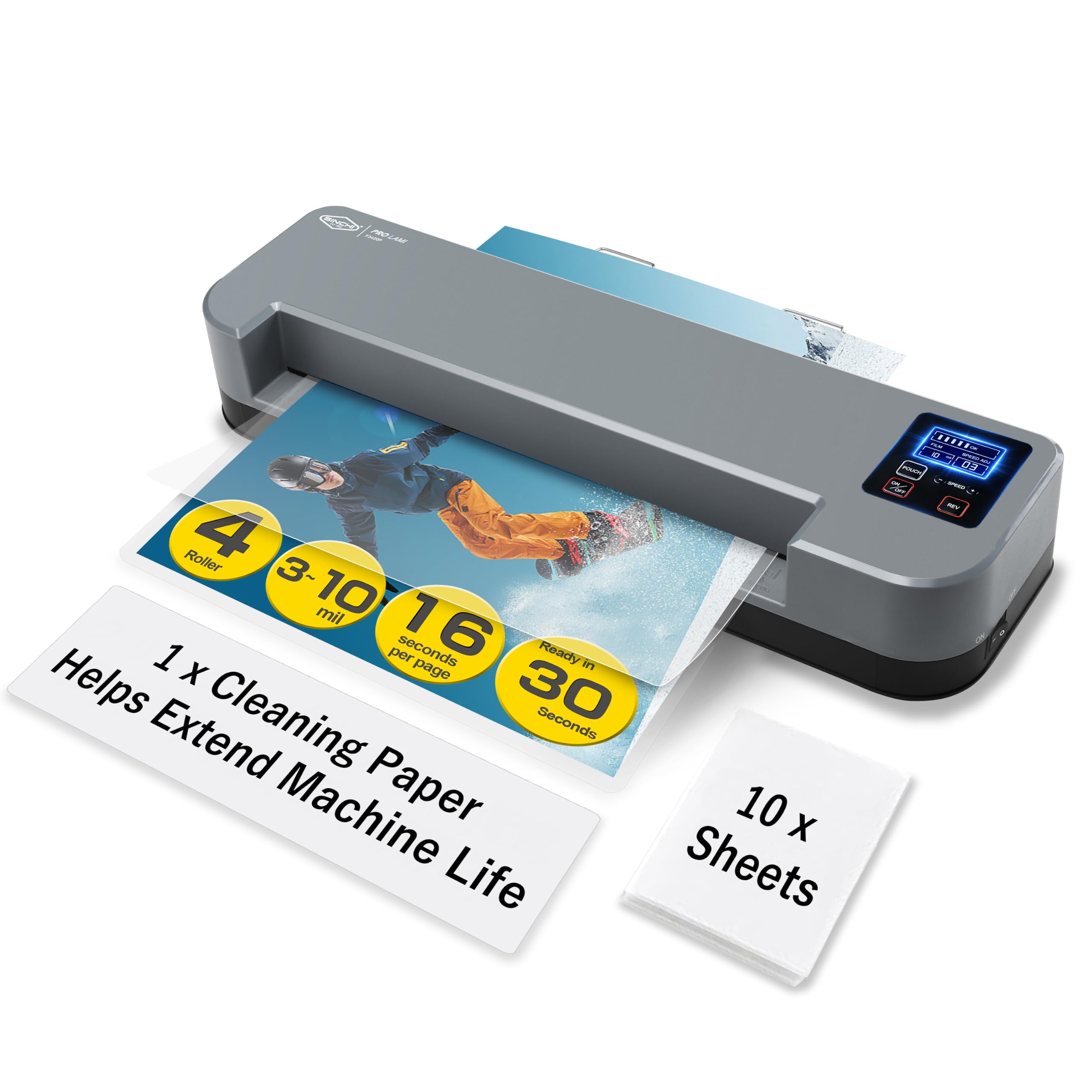 SINCHI 13-Inch 4-Roller Thermal Laminator with LCD Display