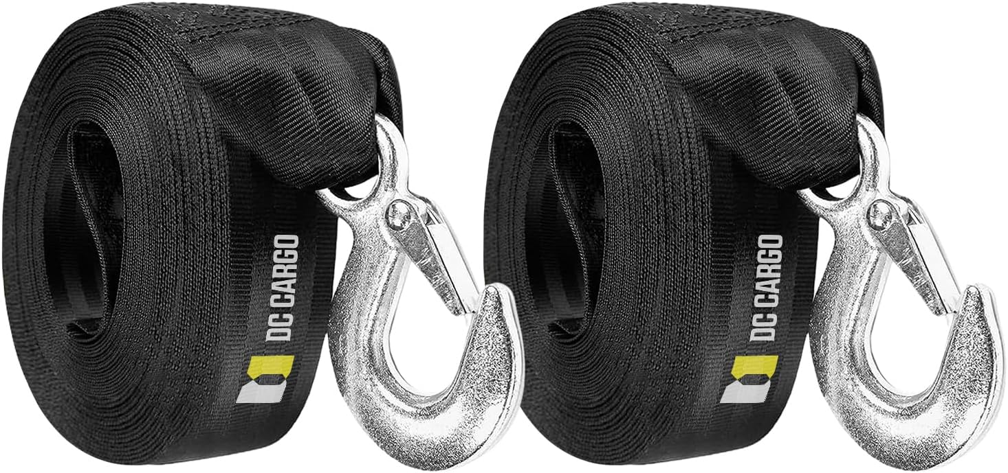 DC Cargo Mall Heavy Duty Boat Trailer Winch Strap with Hook - 2" x 20' (2 Pack) - 9,000 lbs Breaking Strength, Fits Both Hand-Crank and Electric Winches