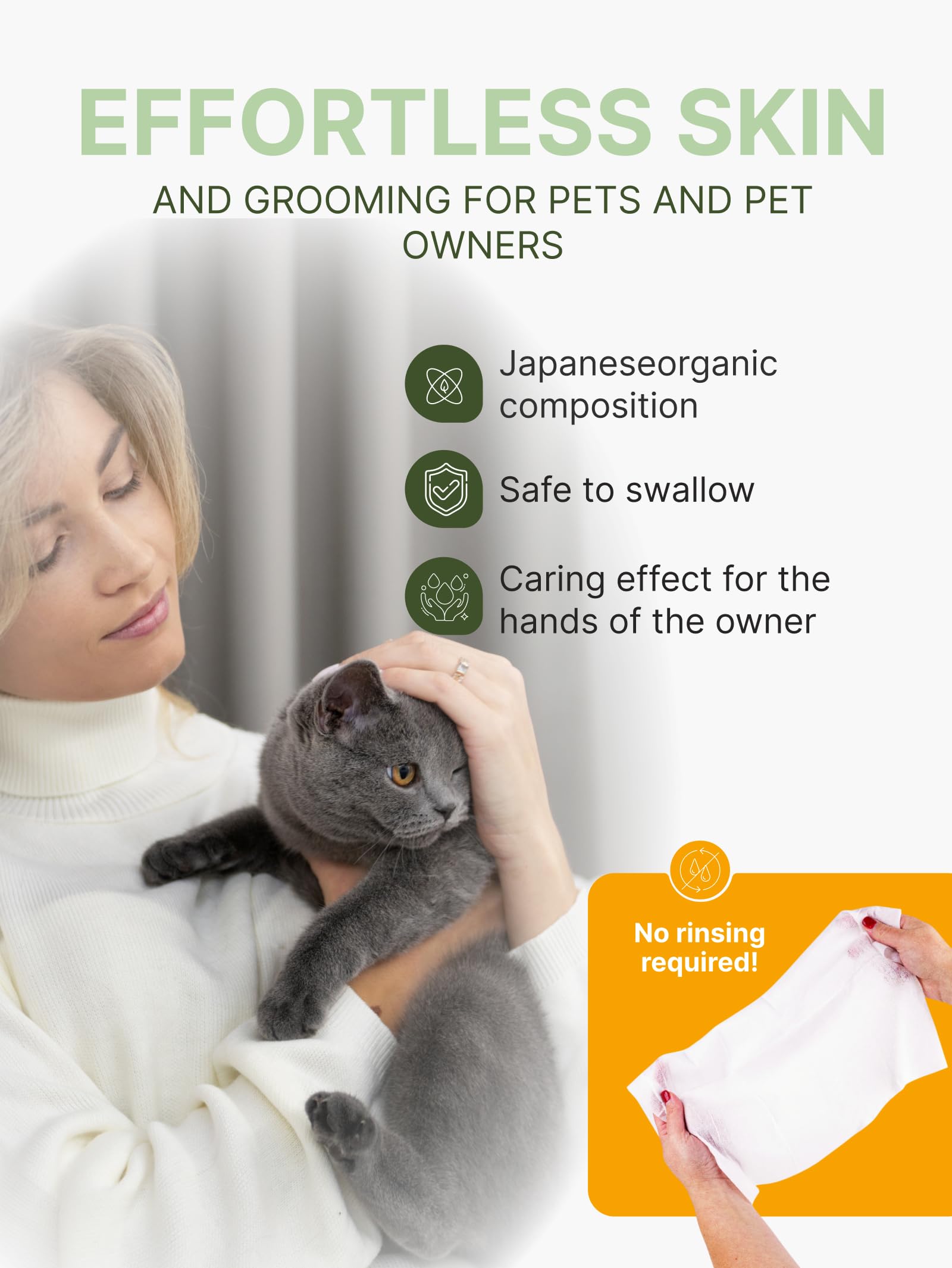 No Rinse Cat Shampoo Towel | Grooming Wipes That Work like Cat Dry Shampoo | Plant-based Cleaning & Deodorising Pet Wipes with Collagen & Placenta | 25 pcs (20 x 30 cm) — view 9