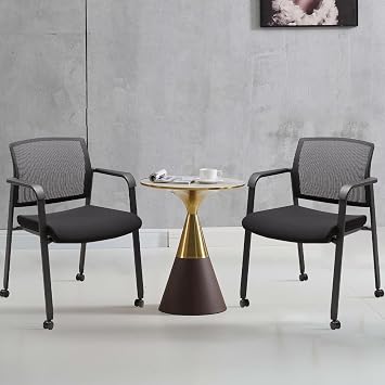 CLATINA Stacking Conference Room Chairs with Wheels, Mesh Back and Ergonomic Lumbar Support for Meeting, Lobby, Reception, Training Room Home Office School Church Black, 2 Pack