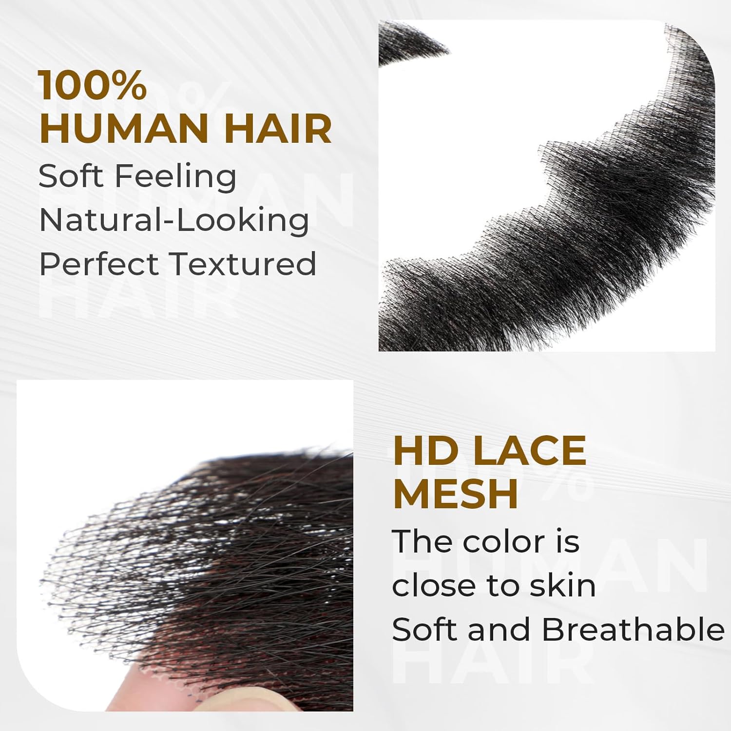 Fake Mustache Realistic Beard 100% Human Hair Full Hand Tied Facial Hair Black Goatee Fake Beards Lace Invisible Fake Mustache for Entertainment Party Drama Movie Makeup