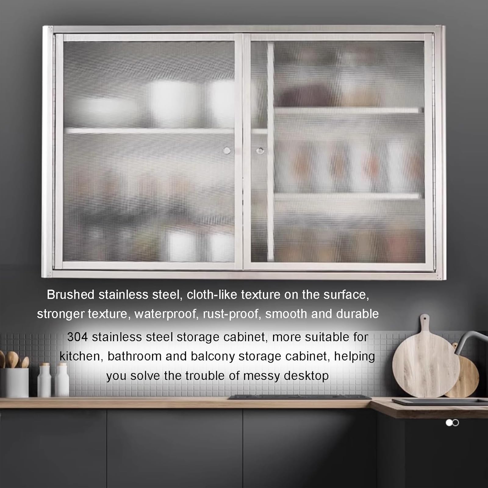 Armoire de rangement murale en acier inoxydable avec double porte et étagères amovibles – Étagère polyvalente pour cuisine, salle de bain, restaurant ou balcon
