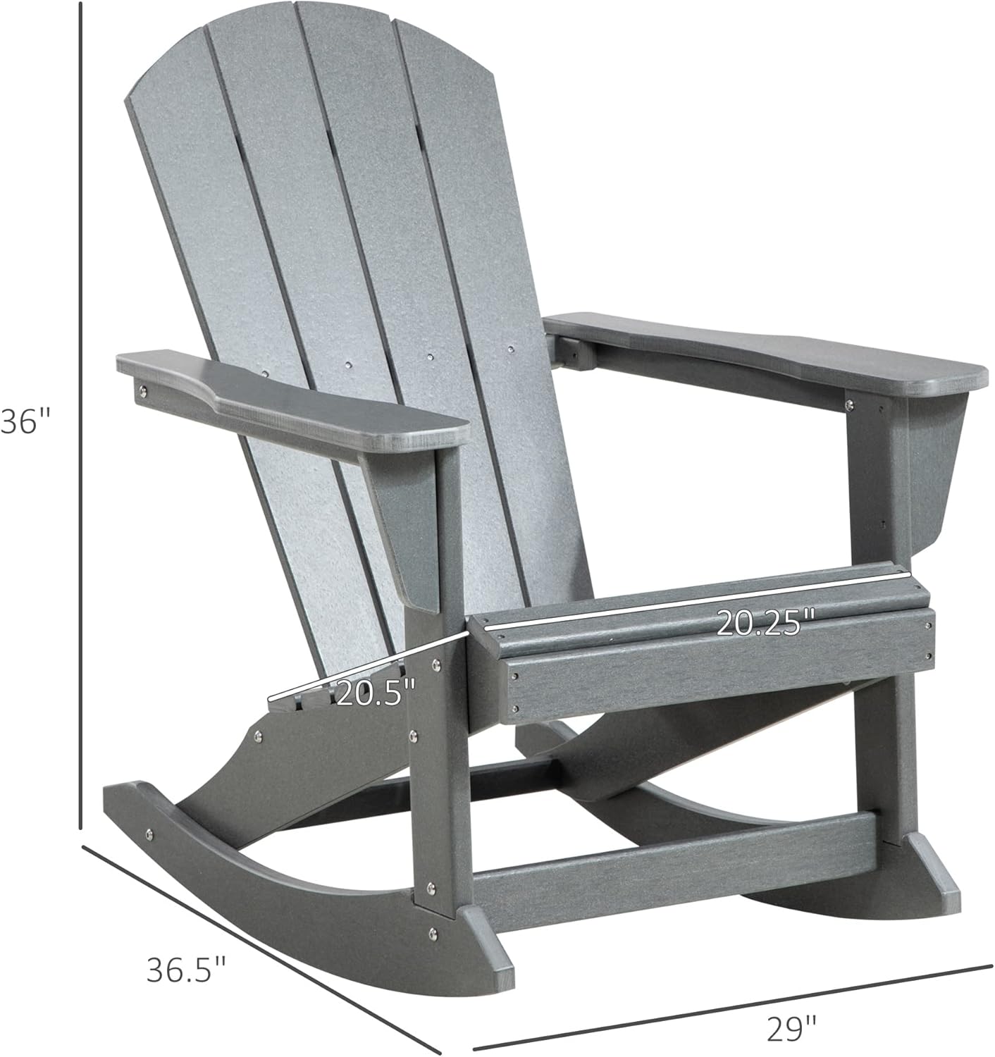 Outsunny Adirondack Rocking Chair, All Weather HDPE Porch Rocker, Rocking Fire Pit Chair for Patio, Garden, Lawn, Light Gray