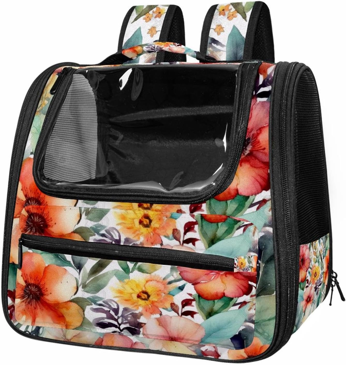 Floral Pattern with Flowers Pet Carrier Airline Approved Soft Sided Portable Cozy Travel Pet Bag, Car Seat Safe Carrier for Cats and Dogs