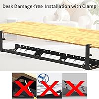 Vista 6 de Bandeja de gestión de cables extensible de 31 pulgadas para debajo del escritorio, bandeja de gestión de cables de metal debajo del escritorio