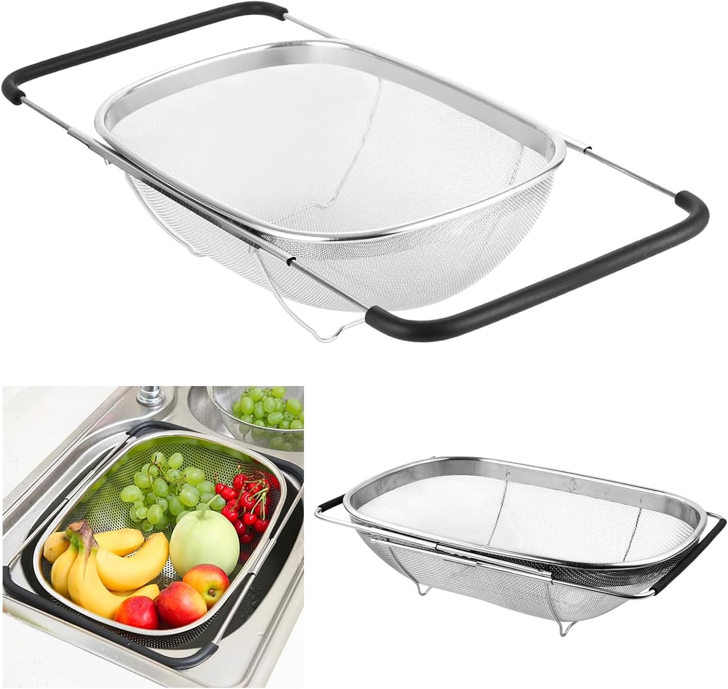 Ausziehbares Edelstahl-Sieb für Spülbecken – 36–55,5 cm