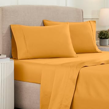 SUPERIOR 1200 Thread Count Egyptian Cotton Sheet Set, Bedroom Sheets, Modern Home Essentials, Luxury Bedding, 1 Elastic Deep Pocket Fitted Bed Sheet, 1 Flat Sheet, 2 Pillowcases, Full, Dijon