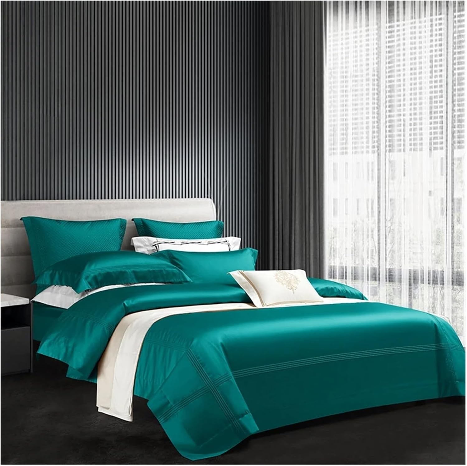 Bed, 2000TC Pima Cotton Luxury Bedding Set with Fitted Sheet High-end White Bedding Sets Soft Smooth Solid Color Quilts Cover, MM-102