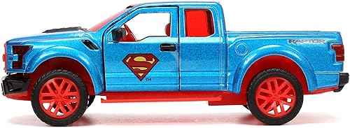 Miniatura 4 de Jada 33092 - Camión camioneta F-150 Raptor azul metálico y rojo con interior rojo y figura fundida a presión DC Hollywood Rides Series 132 Modelo de