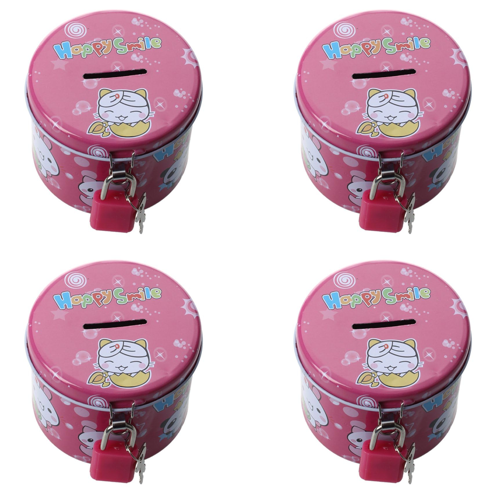 Hndhbfgrt 4X Cylinder Design Cartoon Print Piggy Bank Coin Money Saving Box W Padlock