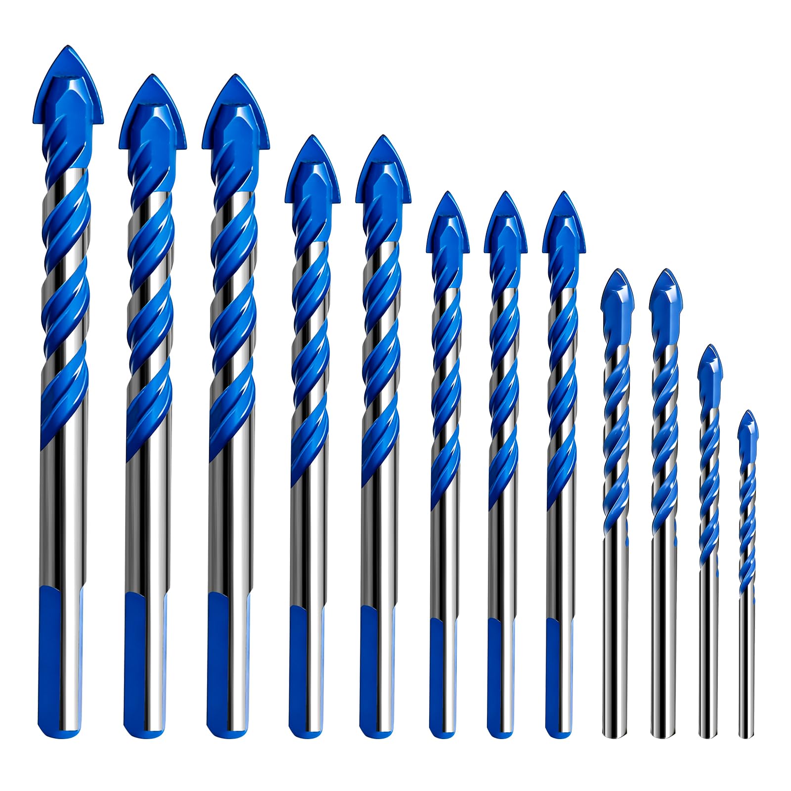 12 Stück Fliesenbohrer Glasbohrer Set Fliesenbohrer Set (3/4/5/5/5/6/6/8/8/10/10/12mm) Professionelle Fliesenbohrers Keramikbohrer Glasbohrer für das Bohren von Fliesen, Glas, Holz, Ziegelwand usw