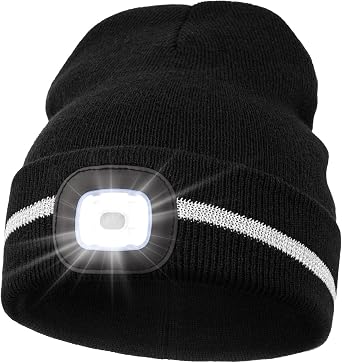 MELASA Reflective Stripe Beanie with the Light, Warm Hat with Light Outdoor