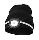 MELASA Reflective Stripe LED Beanie Safety High Visibility Winter Hat with Light for Outdoor Work Sports Gifts for Men Dad
