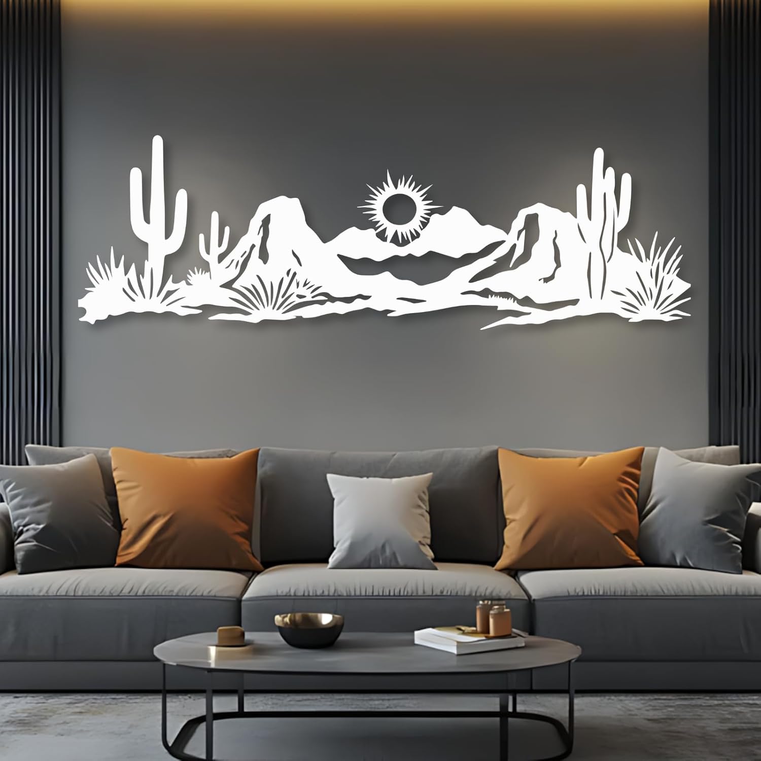 Maclou Desert Metal Wall Art, Cactus Metal Wall Art, Metal Western Wall Decor, Desert Wall Decor, Western Wall Decor for Living Room, Bedroom, Bathroom (Black,41"x13" / 105x34cm)