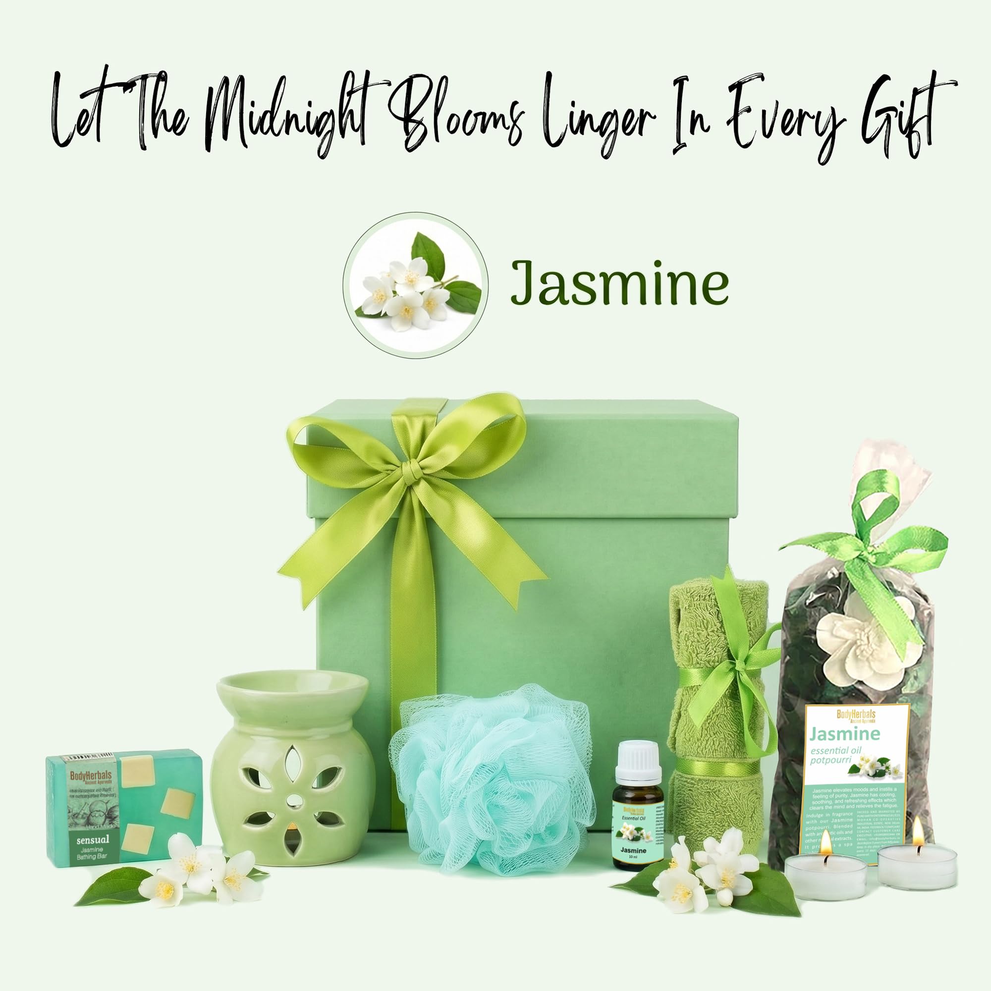 BodyHerbals Jasmine Soap Spa Gift Set – 7 Pcs Bath & Body Care Kit with Spa Accessories | Luxury Vegan Gift Box for Women & Men | Birthday, Anniversary, Wedding, Raksha Bandhan Gift & Special Occasions 3