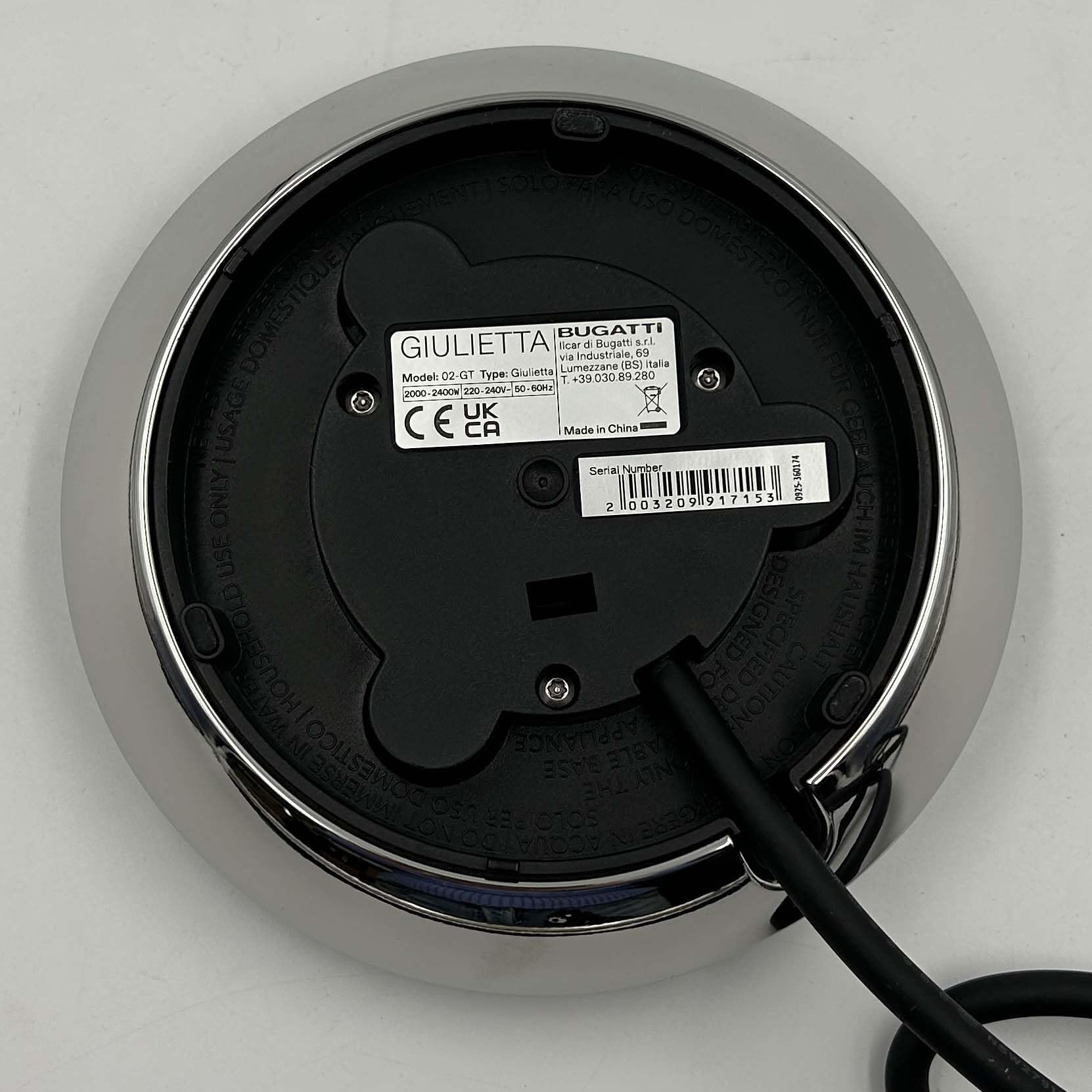 BUGATTI, Giulietta, Hervidor eléctrico de diseño con filtro antical extraíble, capacidad de 1,2 litros, hervidor de agua de acero inoxidable 18/10 (Bianco Opaco)