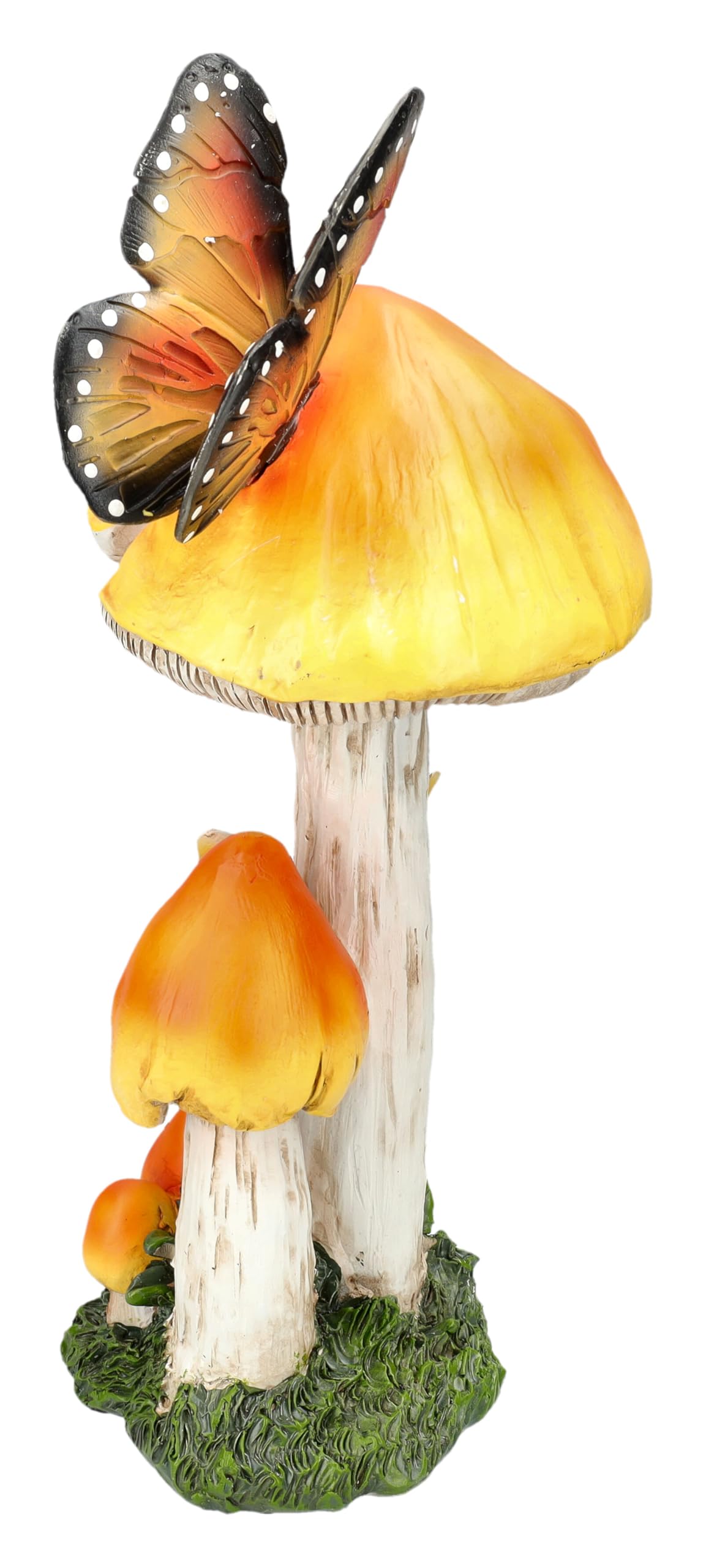 Figuren Shop GmbH Gartenfigur Gelbe Pilze mit Schmetterlingen – Handbemalte Pilz Garten Deko Statue, 32,5 cm Höhe