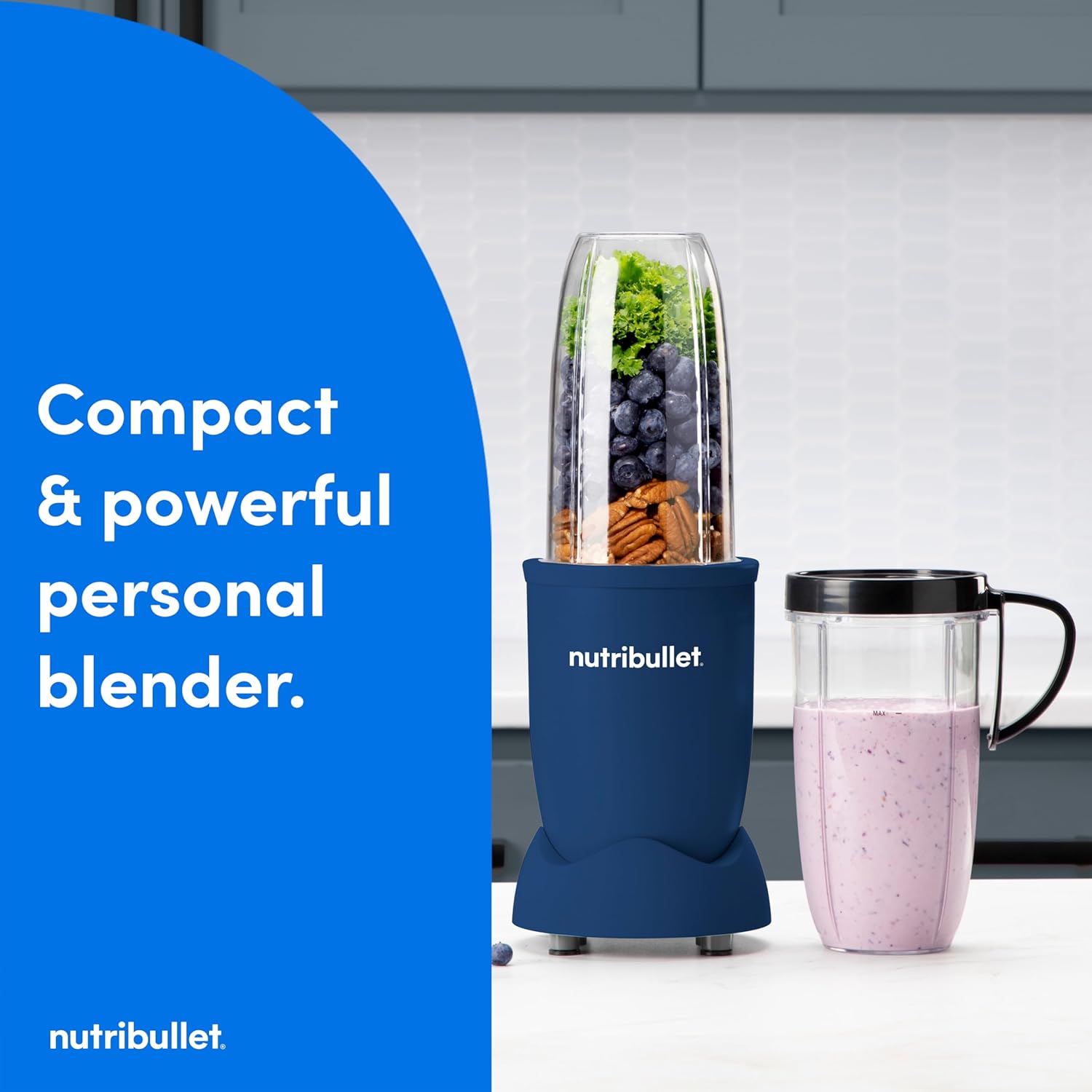 nutribullet Pro Personal Blender, Shakes, Smoothies, Food Prep, and Frozen Blending, 32 Ounce Cup, 24 Ounce Cup, Flip-top Travel Lid, 900 Watt, Matte Indigo, NB9-0901IND thumbnail