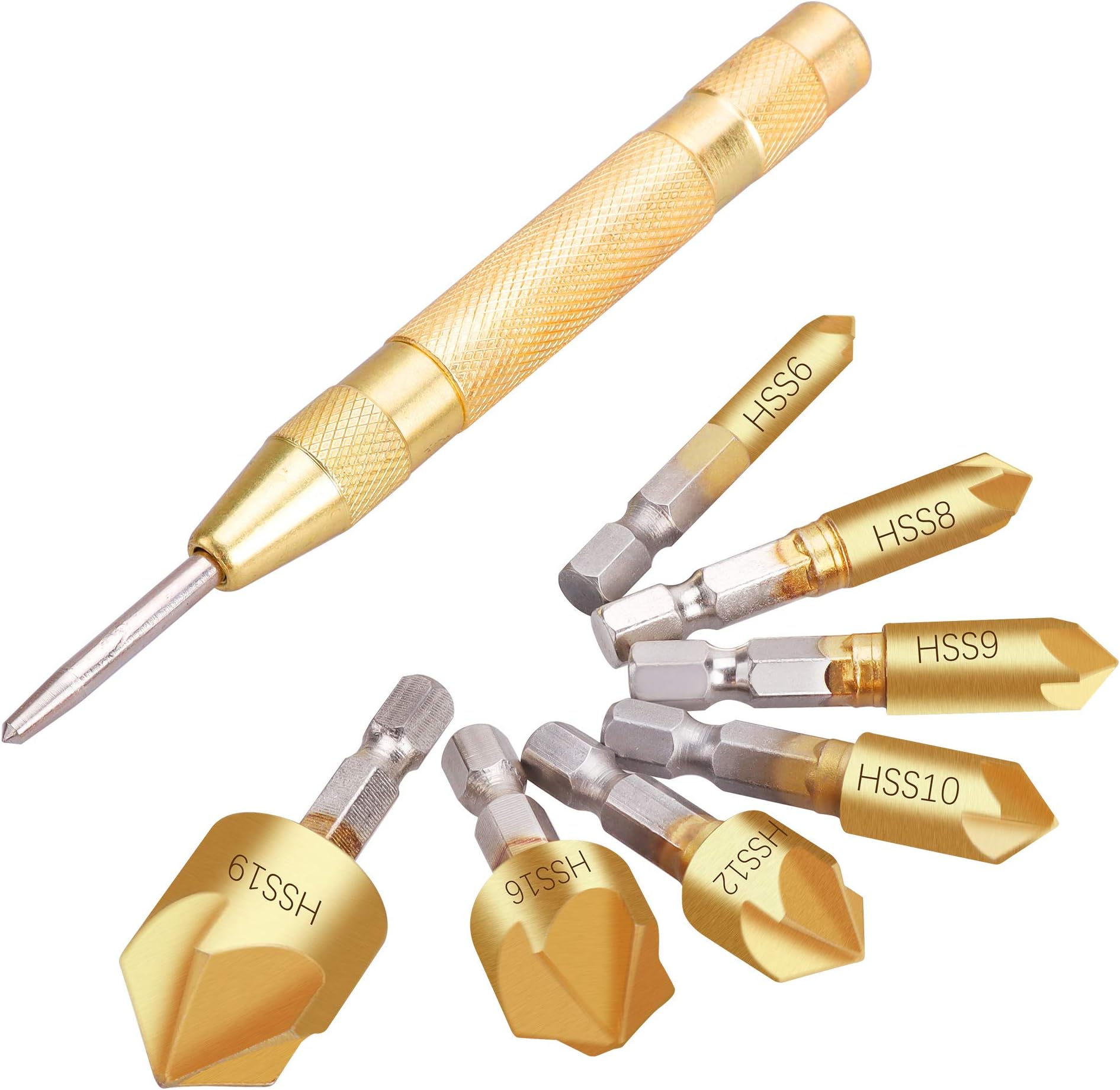 Countersink Drill Bit Set with Center Punch 8 Pack