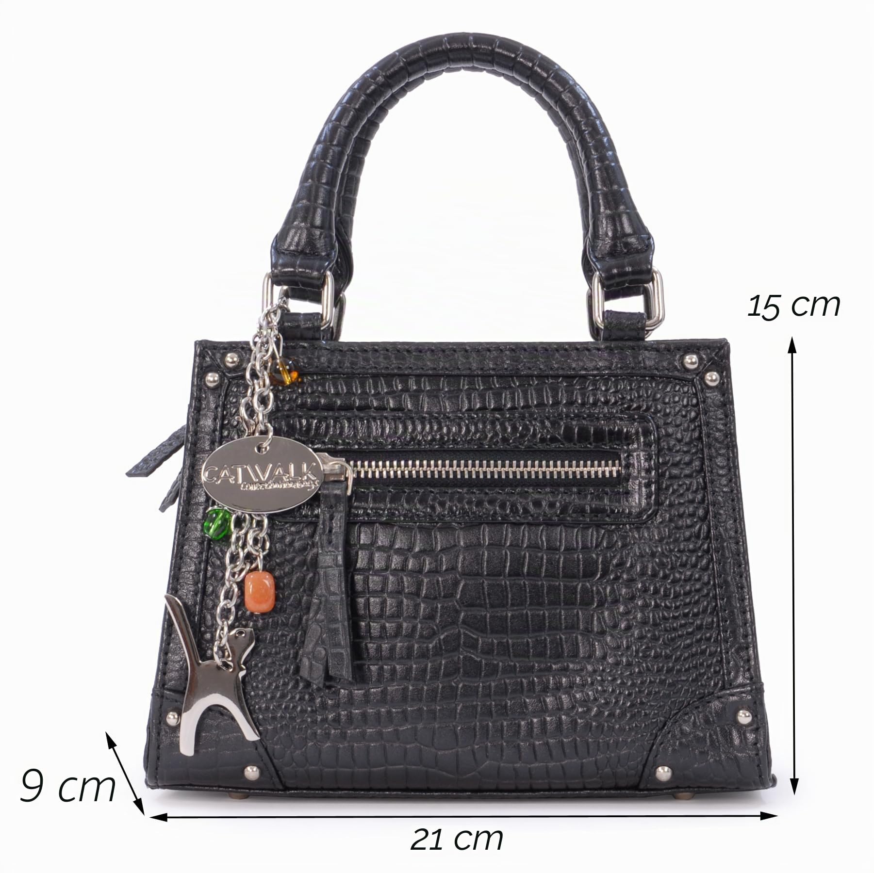 Catwalk Collection Handbags - Bolso de Mano con Correa Bandolera - Bolso con Asa Pequeño - Bolsito Mujer - Piel Efecto Cocodrilo - Raven