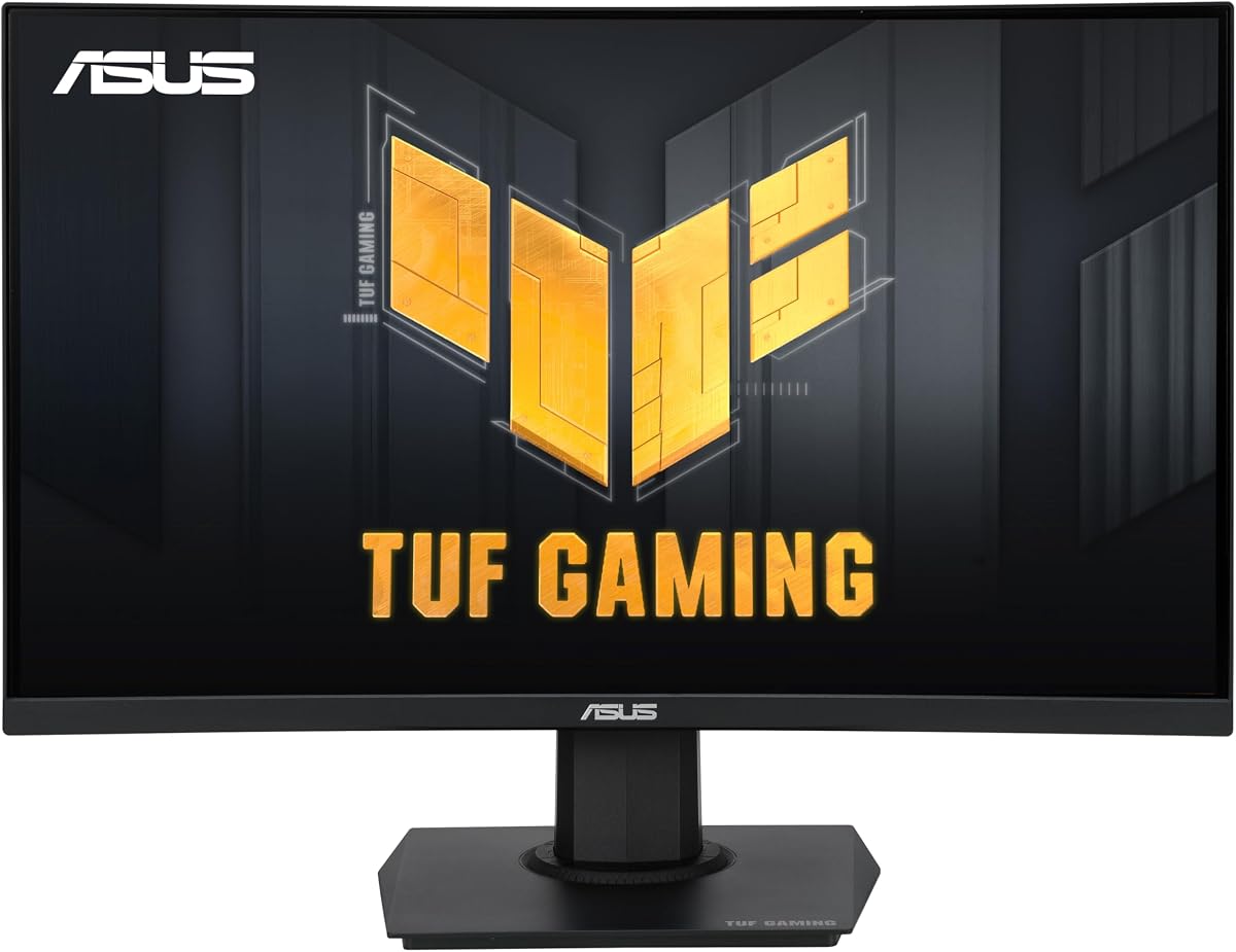 Monitor curvo ASUS TUF Gaming de 24" (23,6 pulgadas visibles) (VG24VQER) - FHD, 180 Hz, 1 ms, DCI-P3 90 %, sincronización de desenfoque de movimiento extremadamente bajo, FreeSync, Shadow Boost, cuidado de los ojos, DisplayWidget Center, garantía de 3 años