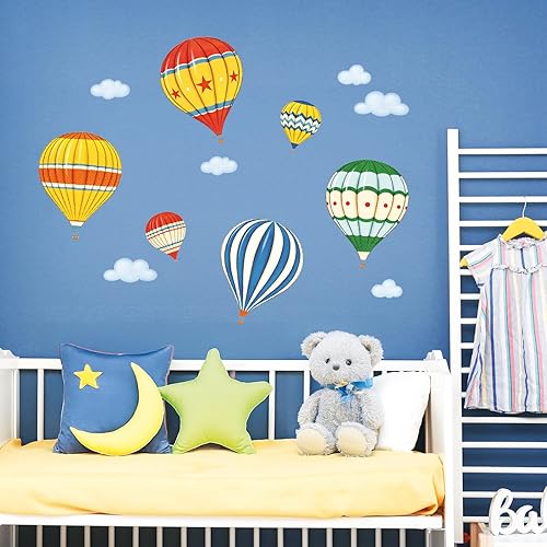 Miniatura 3 de DECOWALL DS-8011 - Globos de aire caliente coloridos para niños, calcomanías de pared extraíbles para despegar y pegar, para niños, guardería,