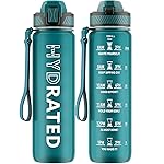 QLUR Water Bottle with Straw, 32oz Motivational Water Bottles with Time Marker to Drink, Tritan BPA Free, 1L Sports Water Bottle with Carry Strap LeakProof for Women Gym Fitness Outdoor (1 Pack)