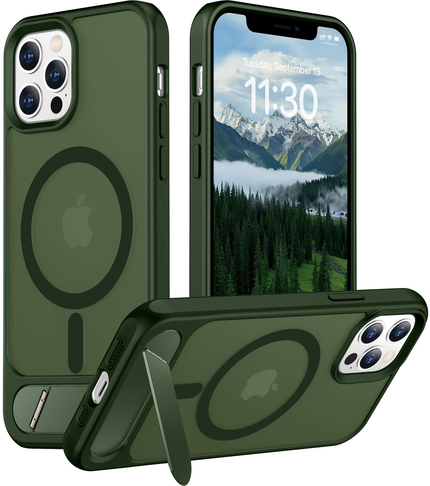 Temdan Magnetic Compatible with iPhone 12 Pro Max Case, [Built-in Invisible Kickstand][Compatible with MagSafe][Military Grade Shockproof] Slim Translucent Matte Phone Case for iPhone 12 Pro Max 6.7"