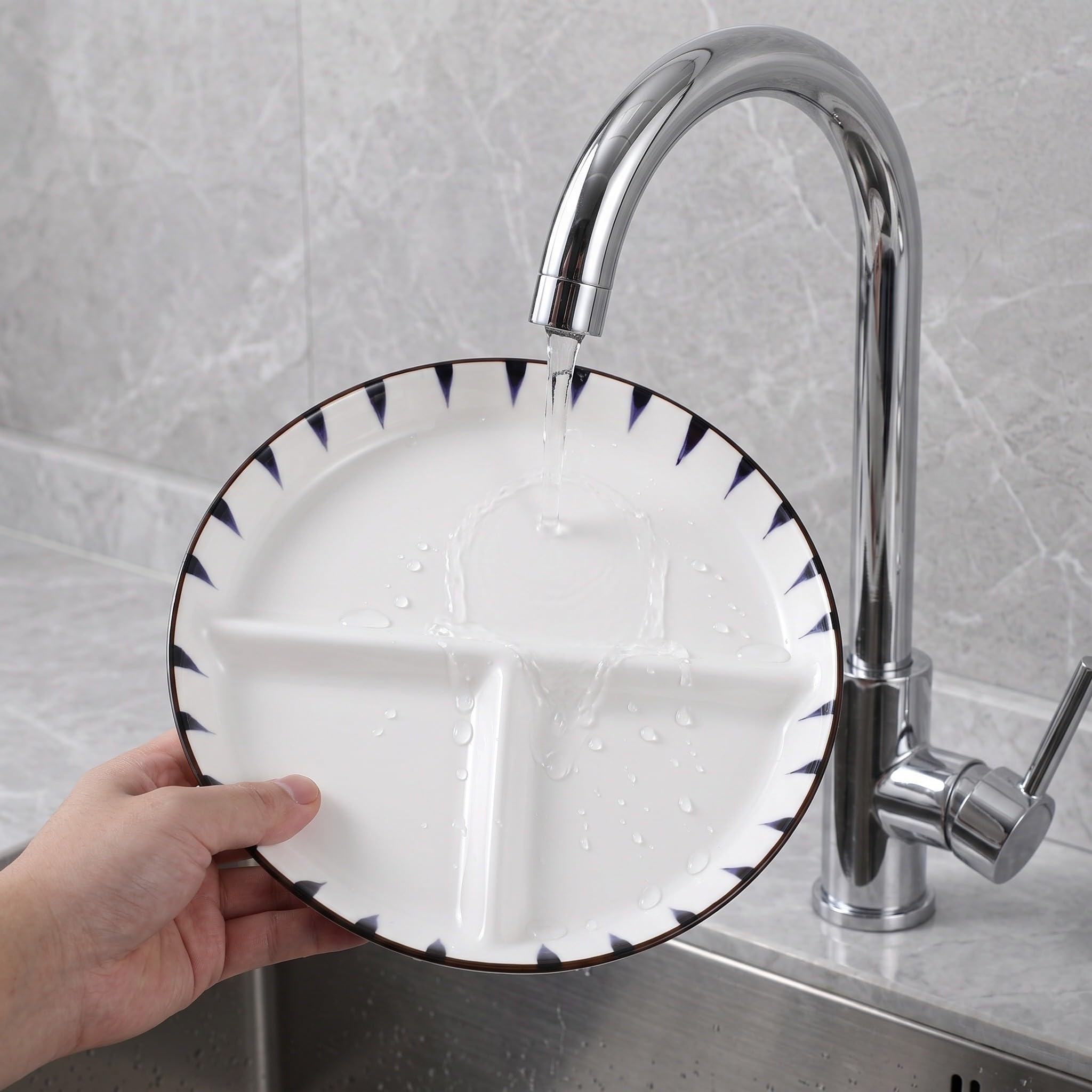 OUNONA 1 Ensemble de 3 Assiettes compartimentées de 20 cm (8 Pouces) en céramique pour Le contrôle des portions, Le Petit-déjeuner, Le déjeuner et Les salades. Compatible Micro-Ondes et