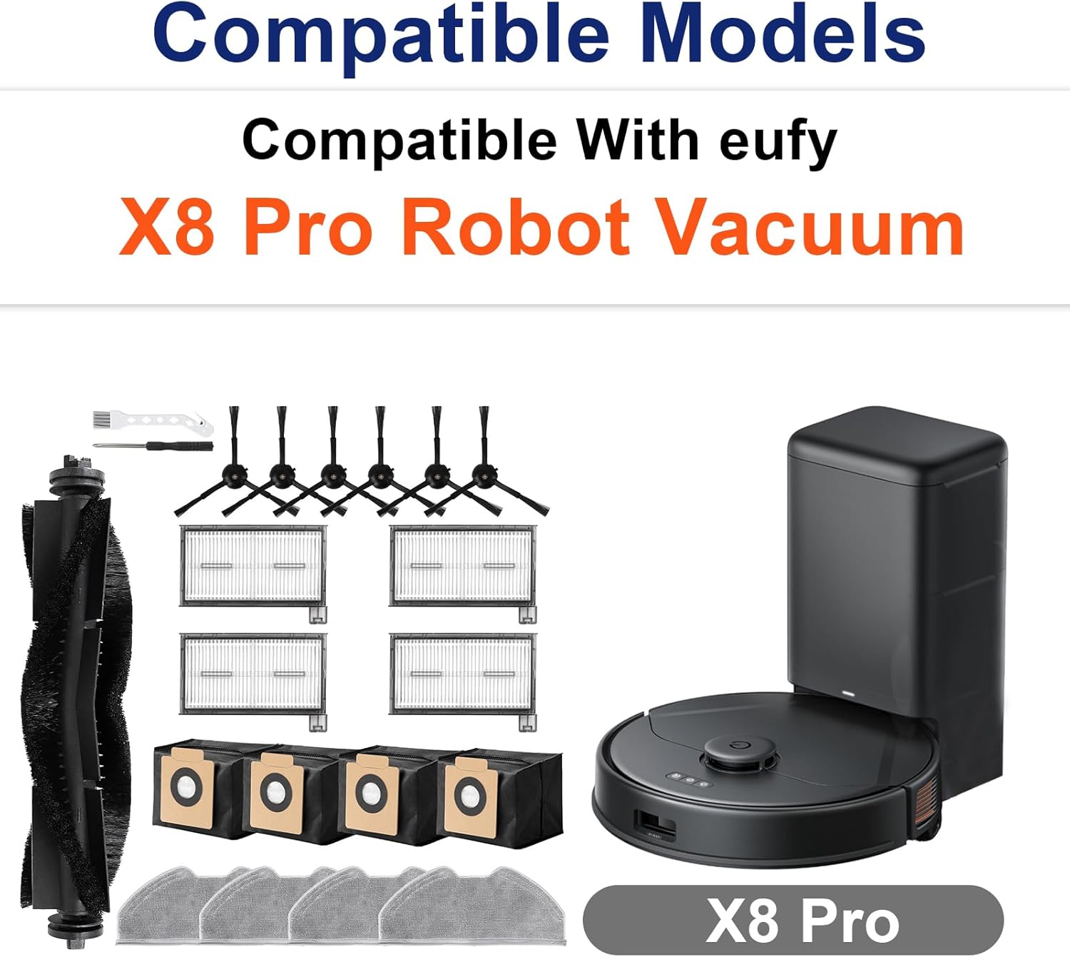 21 PCS Accessories for Eufy X8 Pro/ X8 Pro SES Robot Vacuum, Replacement Parts Main Brush, Side Brush, Washable Filter, Dust Bag, Mop Pad