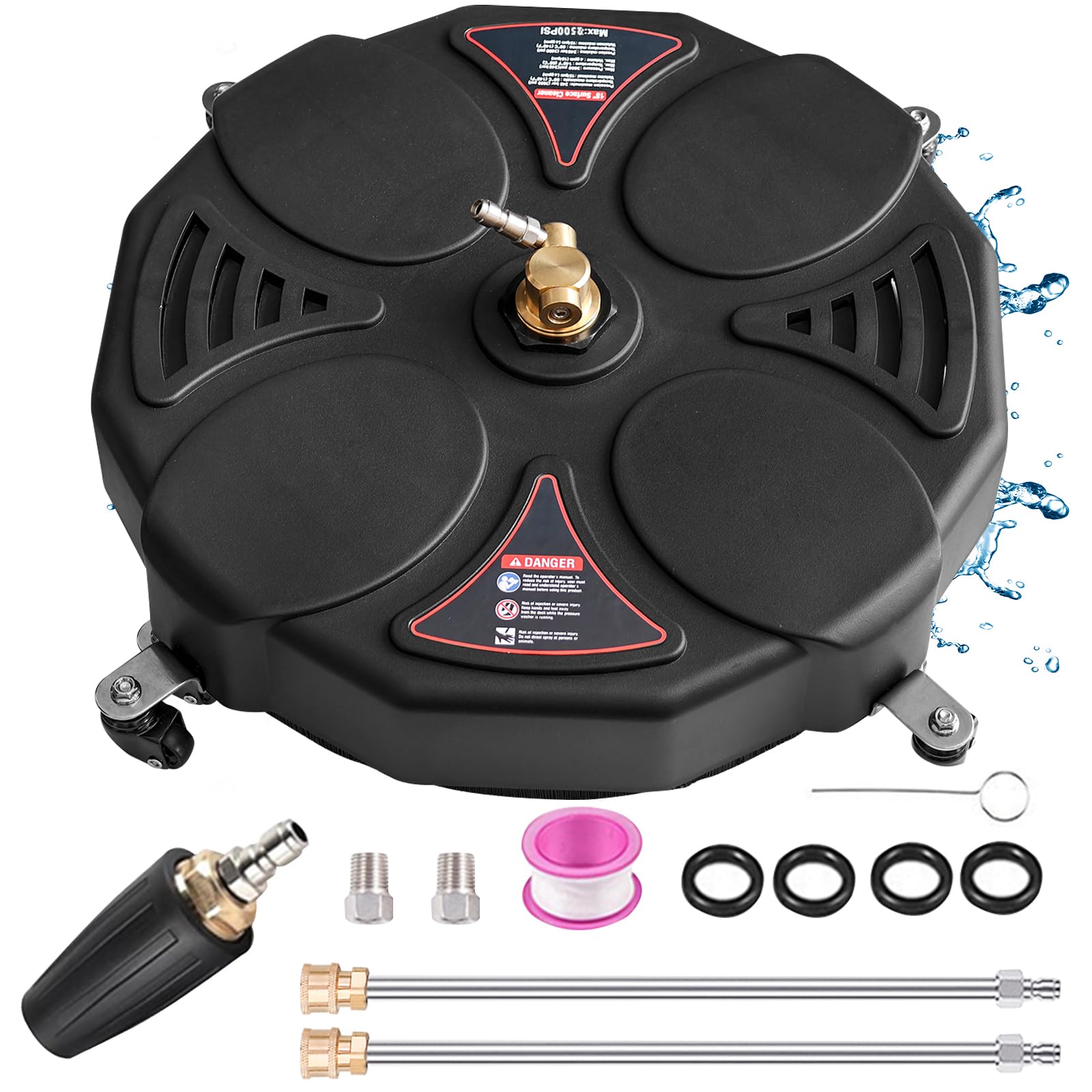 13" Pressure Washer Surface Cleaner with Turbo,Selkie Power Washer Driveway Attachment with 2 Power Washer Extension Wands &4 Wheels & 360 Rotating Turbo Nozzle,2500 PSI