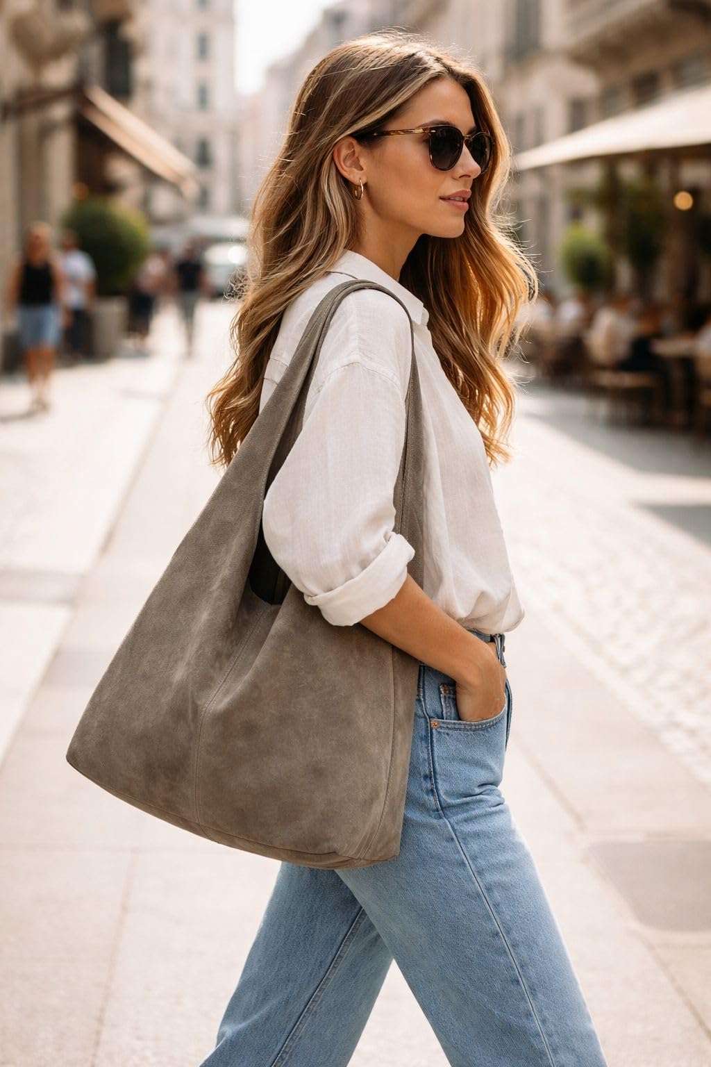 Made in Italy Damen echt Leder Tasche Rindsleder Shopper Schultertasche Umhängetasche Handtasche Beuteltasche Hobo Bag Ledertasche Reisetasche Sport Arbeit Urlaub Daily Bag groß Freizeit
