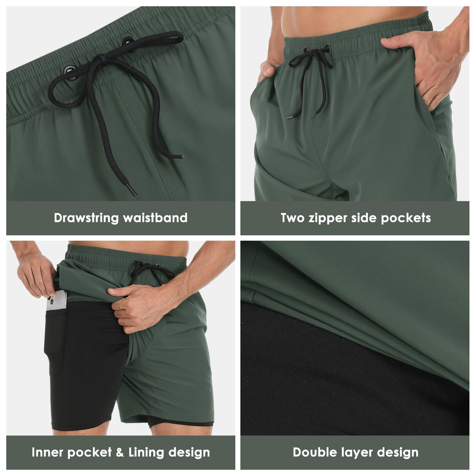 Pantaloncini da Bagno Uomo Tessuto ad Asciugatura Rapida Costume Bagno Uomo con Boxer Slip Foderato e Tasche, Costume Piscina Uomo Fodera a Compressione 2 in 1 Pantaloncini Mare Uomo