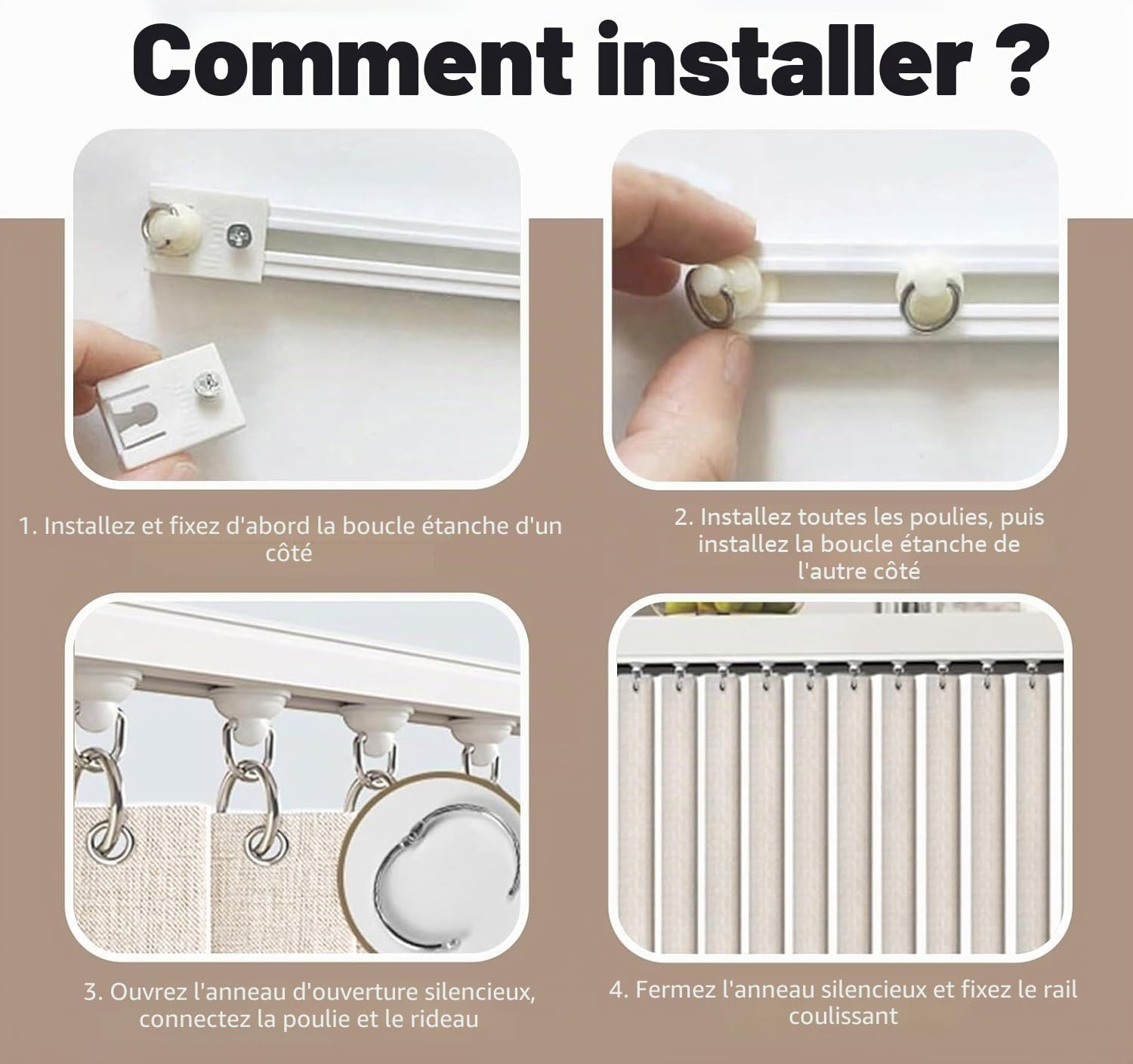Les Rideaux de Cuisine Anti-poussière avec Rails Autocollants conviennent aux placards, penderies -Beige- W120cmxH180cm