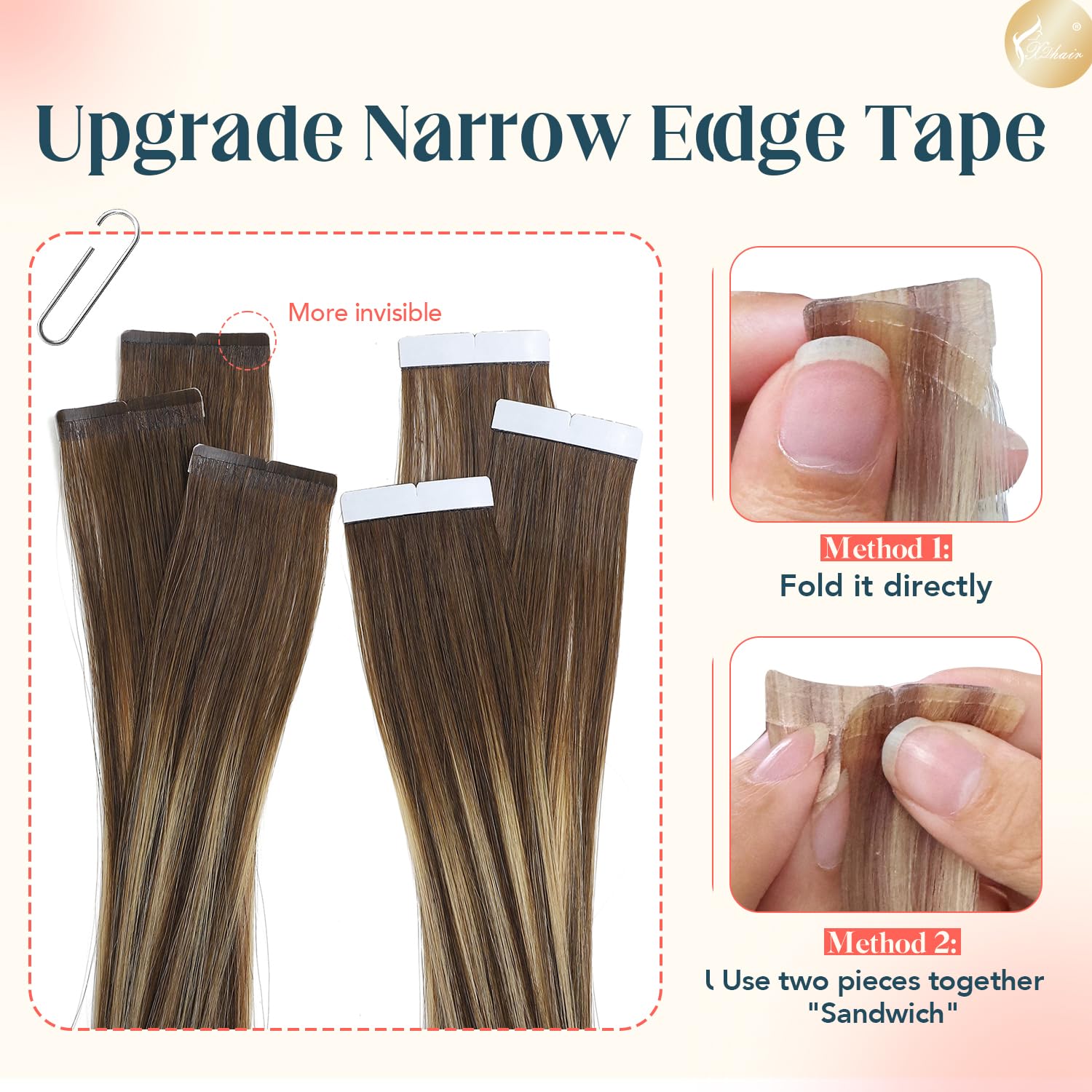 XDhair Extension Cheveux Naturel Adhesive,20pcs/50g Brun Chocolat à Blond Miel Extension Cheveux Naturel Adhésif Colored Remy Tape in Hair Extensions(#4/27/4-16)