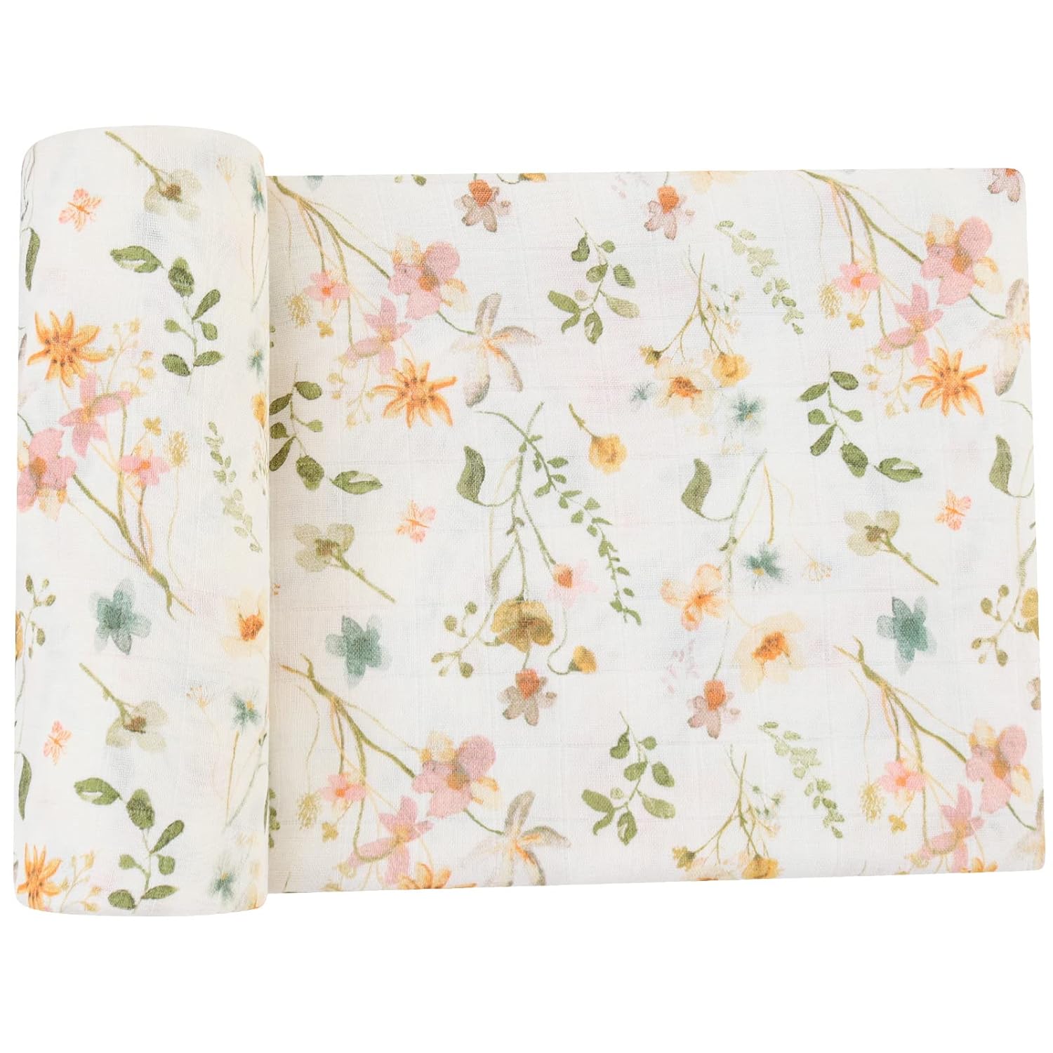 LifeTree Baby Swaddle Blankets, Muslin Swaddle Blankets Boys Girls Swaddling Wrap Receiving Blanket for Newborn, 70% Viscose Bamboo and 30% Cotton, Large 47" x 47", WildFloral Pattern