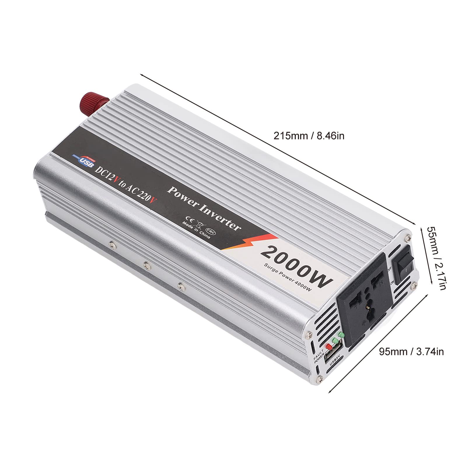 Onduleur de Puissance de Voiture 5V 2000W, Alimentation de Voiture, Onduleur Automobile 230V Dc12V, Onduleur de Véhicule, Onduleur Automobile