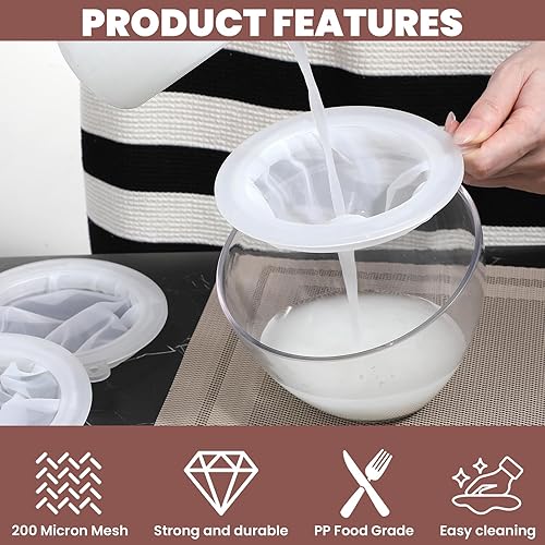 Miniatura 3 de Colador de malla fina de nailon 200, 3 coladores reutilizables, de malla fina, convenientes, colador de mallas sin mango para cocina, queso, leche,