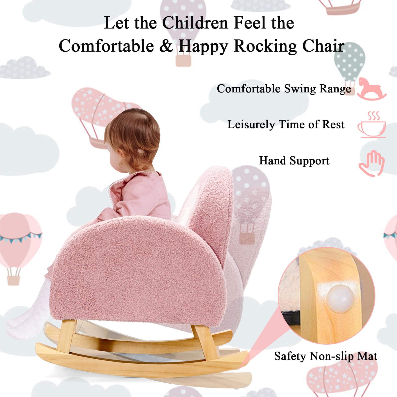 LIFEZEAL Sillamecedora Infantil, Sillón Balancín para Niños de 3-5 Años, con Reposabrazos, Respaldo Ergonómico, Pies de Madera Maciza, Relleno de Espuma para Habitación Infantil, MAX 50kg (Rosa)