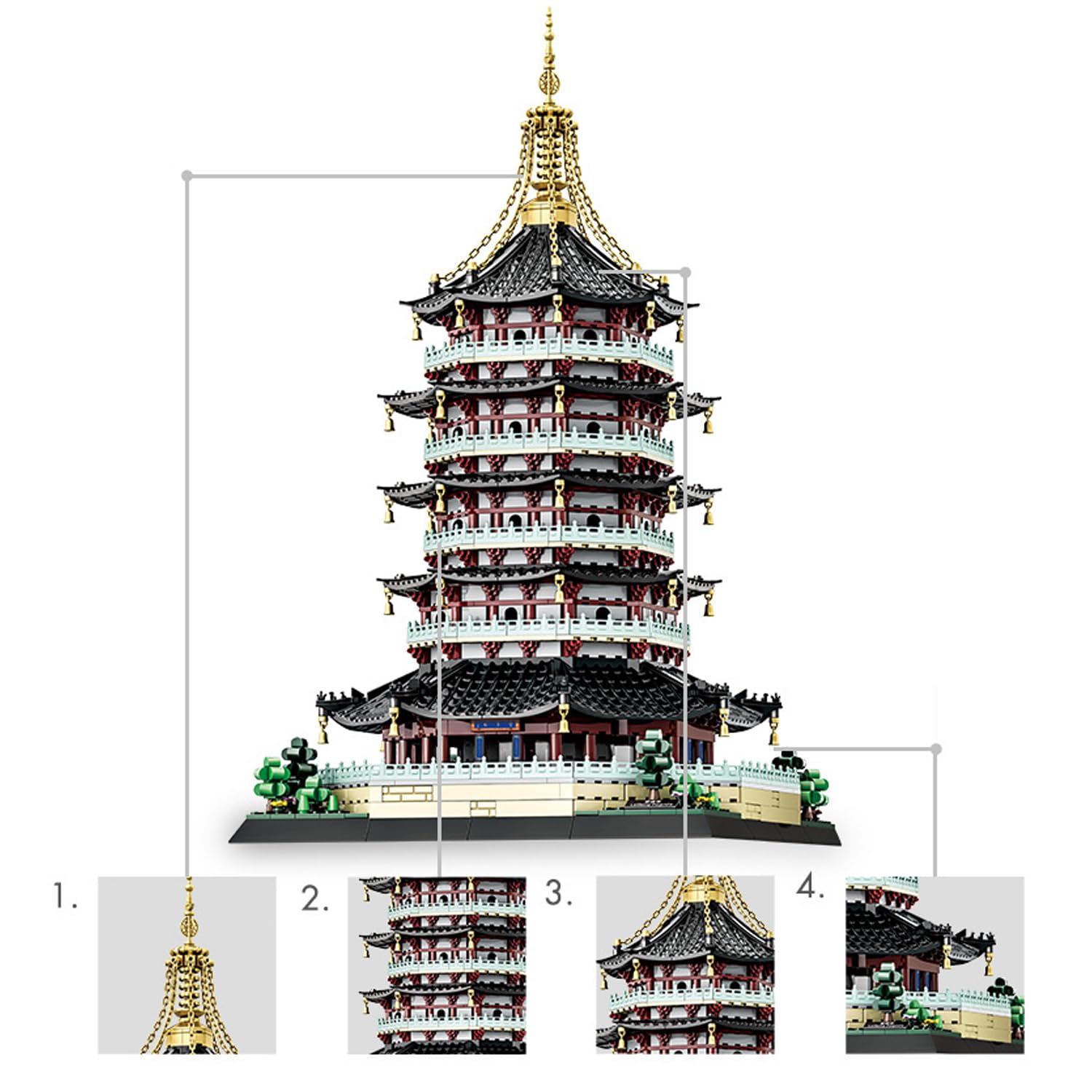 Chinesische Architektur Bausteine, 1498 Teile Leifeng-Turm Klemmbausteine Modular Haus Bausteine Konstruktionsspielzeug, Modular Architektur Spielzeug Nicht Kompatibel mit Mainstream Marken