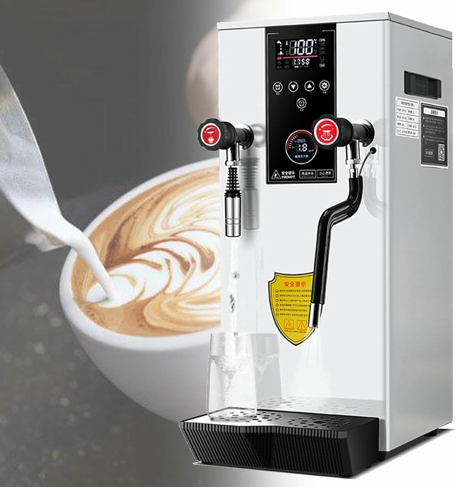 Montalatte Professionale, Macchina elettrica a Vapore da 12 Litri per Montare Il Latte, schiumatore Multifunzione con Display a LED.