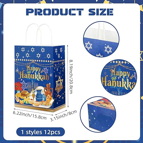 Miniatura 3 de HOWAF 12 bolsas de regalo de Hanukkah, bolsas de dulces Happy Hanukkah para festival judío de luces, suministros de fiesta, bolsas de golosinas de