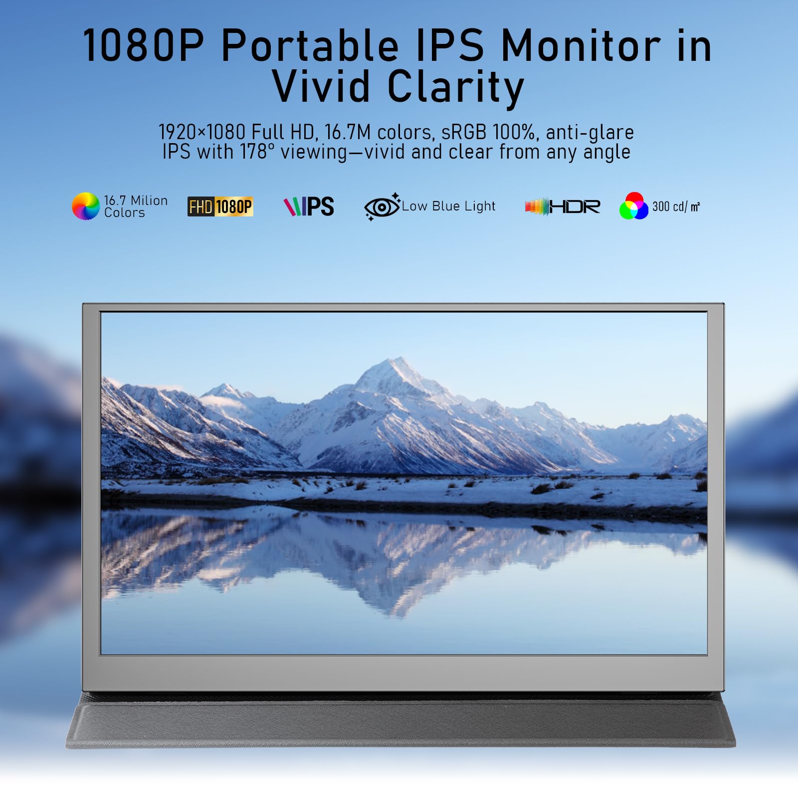Xyvolve Monitor Portable 15.6 Inch FHD 1080P IPS Anti-Glare USB-C HDMI, sRGB100% 60Hz Display Screen, Dusl Speakers for Laptop PC Mac Phone PS5/4 Xbox - 3