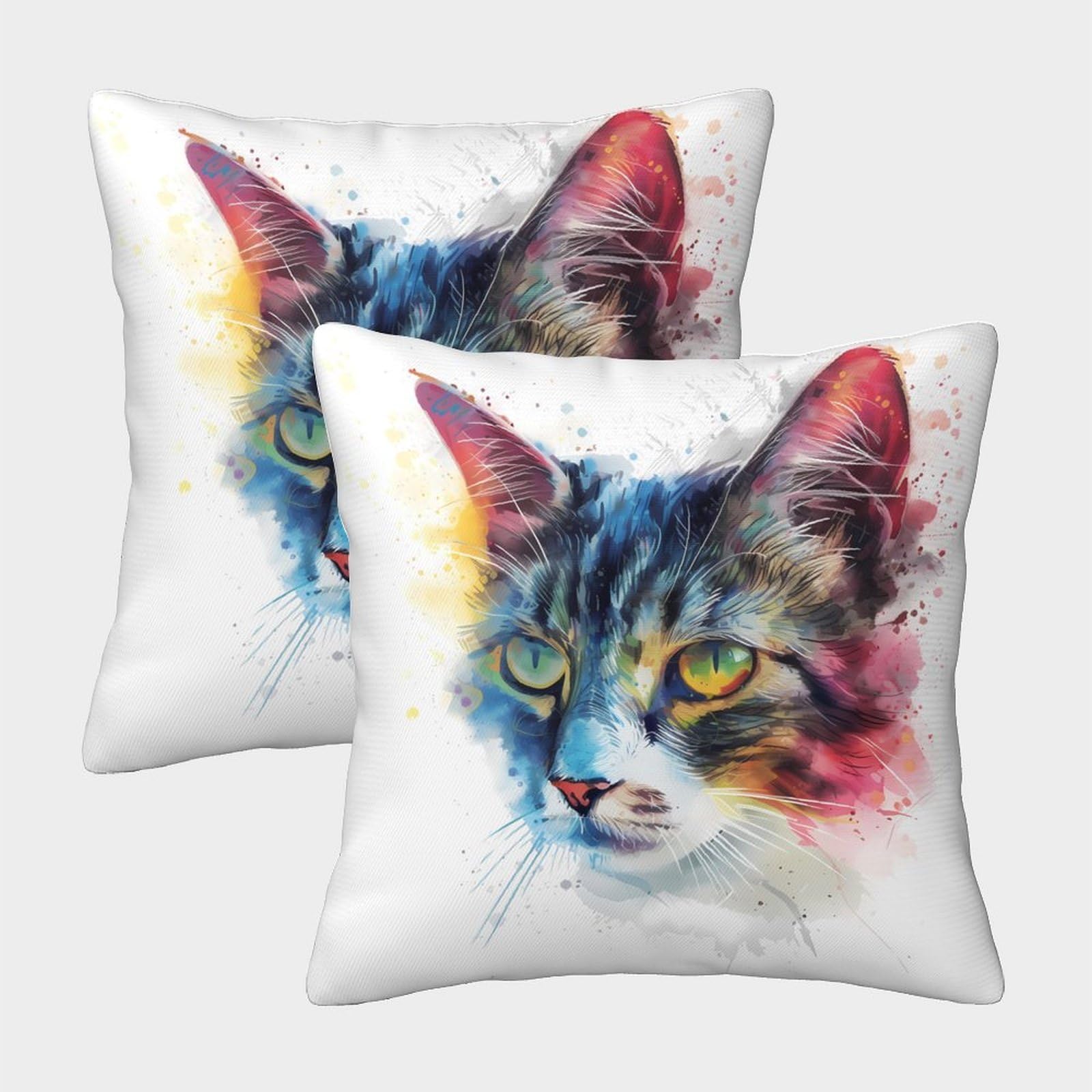 QFVANSIYO Artistic Cat 3D Printed Microfiber Pillowcase Bedroom Decor Cat Head Pillow Cover Soft for All Ages 40x40cm
