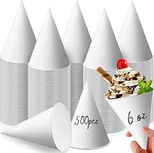 Eaasty 500 Pcs Snow Cone Cups 6 Oz Disposable Paper Cone Cups Leakproof Rolled Rim Paper Snow Supplies for Slush Shaved Ice Cream Sorbet Water, Party Wedding, White