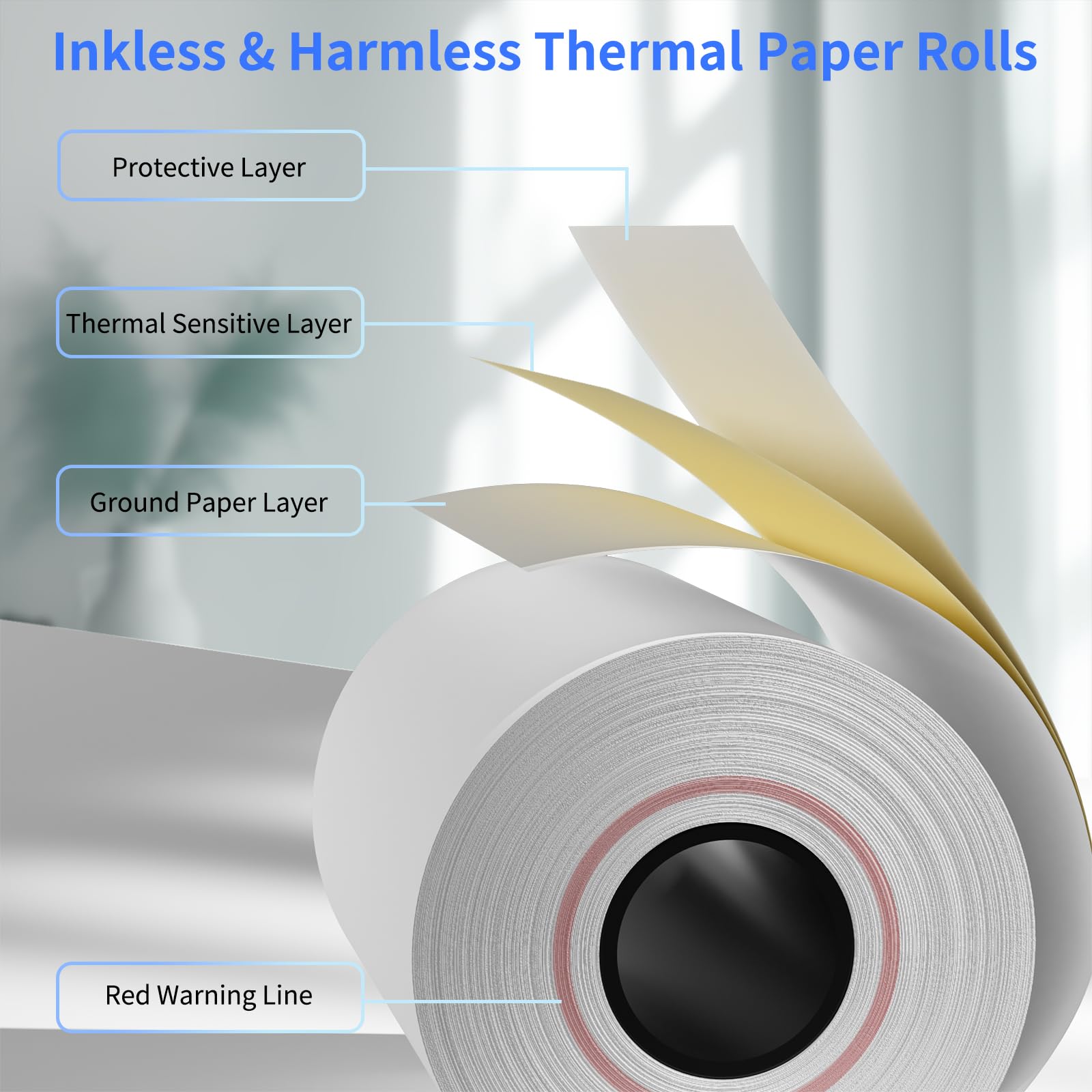 Rollos de papel térmico de 2 1/4 x 85 pulgadas, papel térmico para recibos sin BPA, papel para impresora térmica de recibos POS, 50 rollos