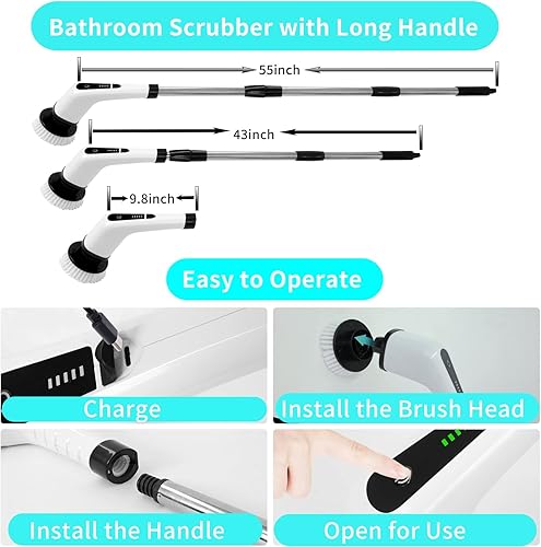 Miniatura 2 de Limpiador eléctrico giratorio, limpiador de ducha inalámbrico para limpieza con 7 cabezales de cepillo de limpieza multiusos, limpiador de baño con