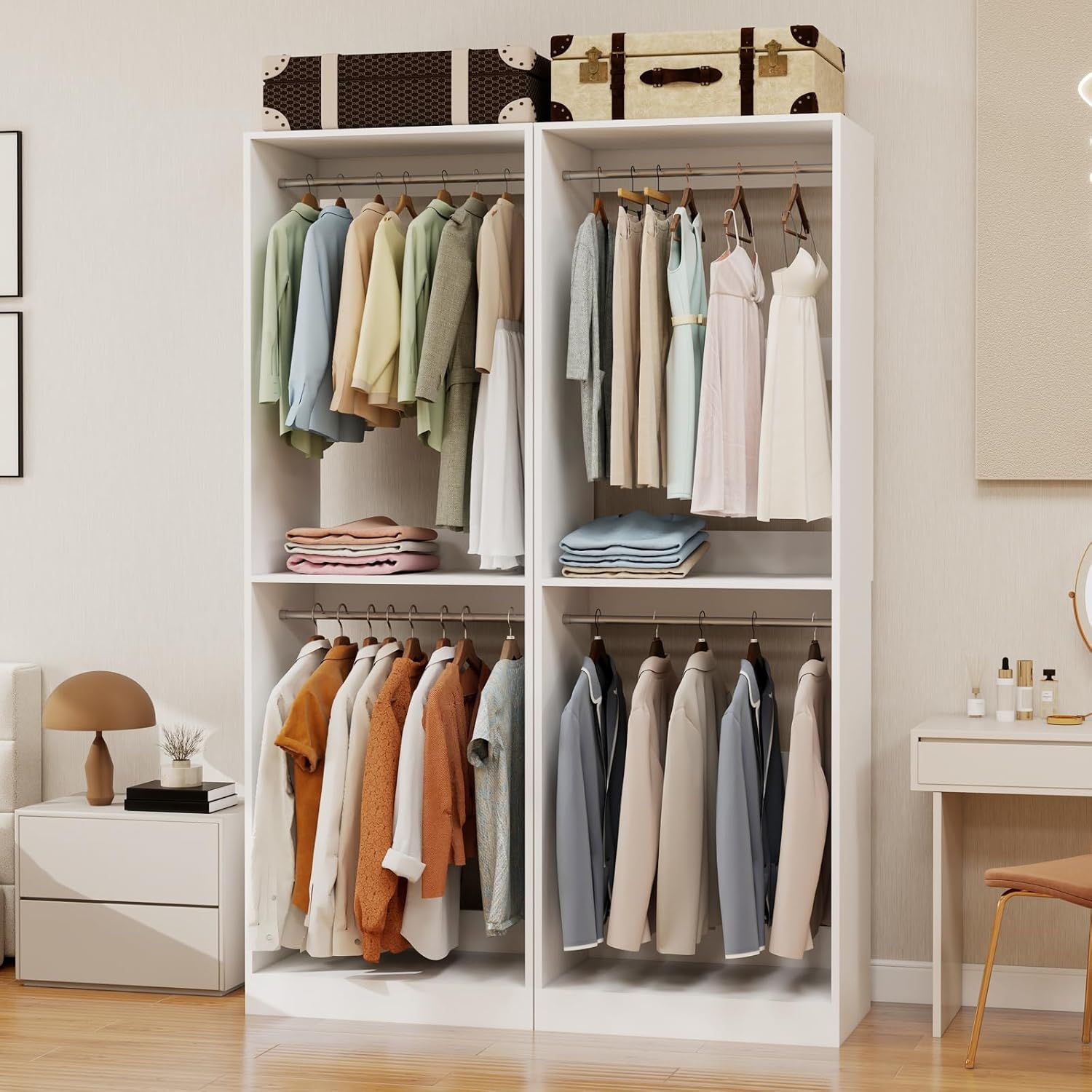2FT Closet Organizer System with Double Hanging Rods，81" Tall Modular Closet System, Stand-Alone Closet Organizer for Walk-In Closets, Entryways, and Garages (2FT)
