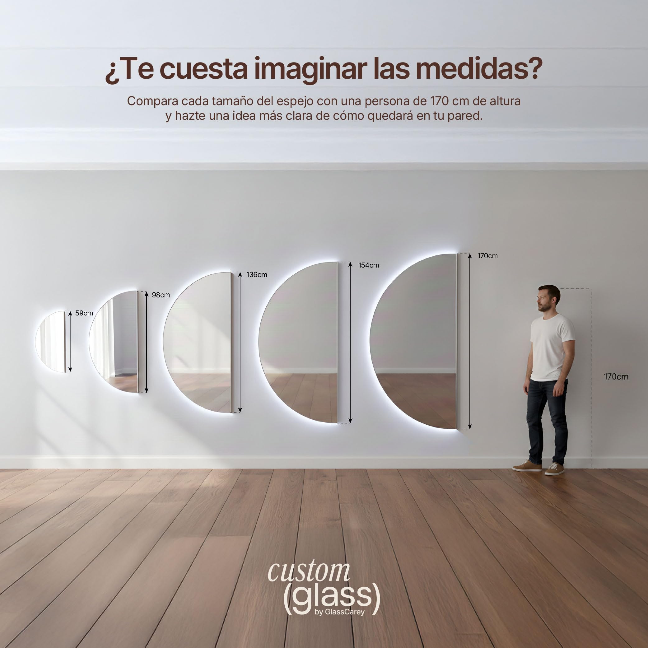 CustomGlass - Miroir de salle de bain semi-circulaire avec éclairage LED l 59 x 25 cm